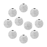 NBEADS 10 Pcs 10mm Platinum Color Brass Cubic Zirconia Beads, Clear CZ Stones Pave Micro Setting Disco Ball Spacer, Round Bracel