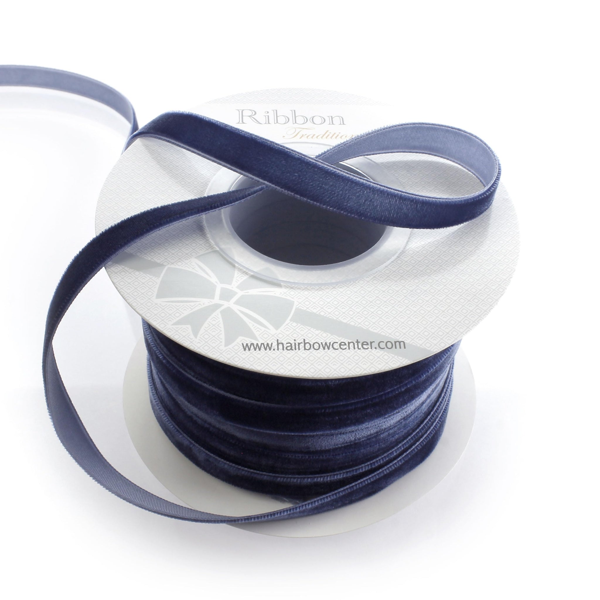 3/8 Velvet Ribbon - Narrow Single-Sided Craft Trim for Hair Bows, Sewing & Gift Wrapping - (Navy, 25 Yards)