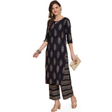 Anni Designer Women'S Rayon Straight Kurta With Palazzo Dark Blue,Dark Blue,2XL