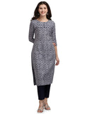 NAINVISH Women's Cotton Blend Straight Round Neck Printed Kurta (SD191_K-XXL_Grey)