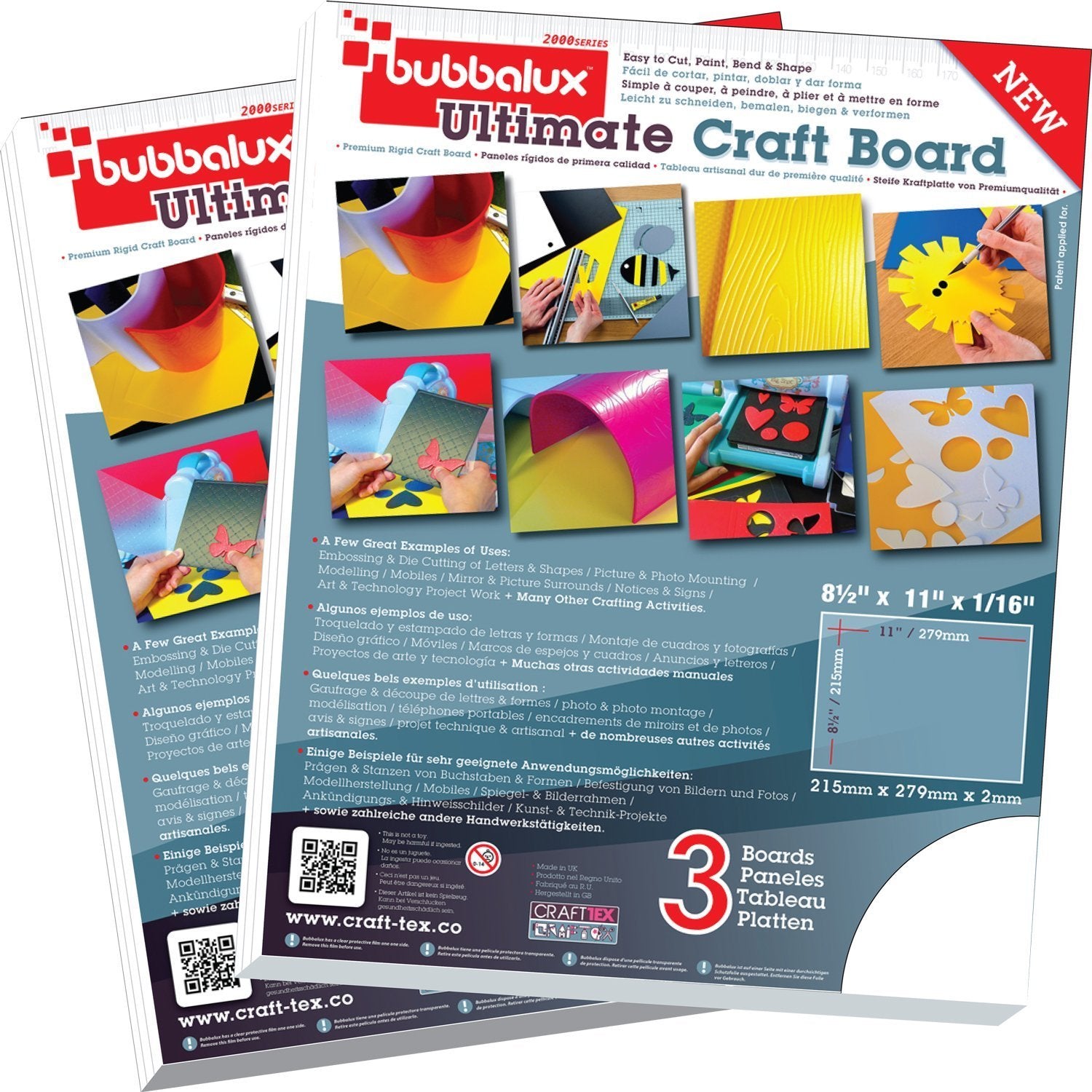 Floortex FPBU118WH2 CraftTex Bubbalux White Craft Board-2 Packs of 3 Letter Size Sheets, 8.5 x 11