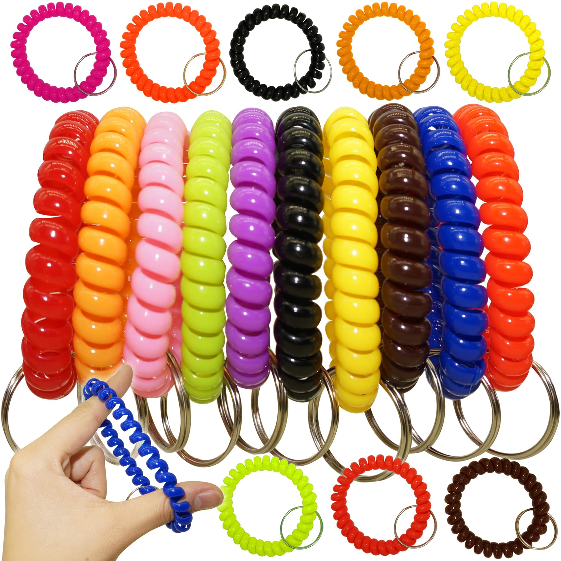 10 Pcs 10 Assorted Colors Flexible Spiral Coil Wristband Key Ring Chain Colorful Stretchable Spring Coil Wrist Band Key Holder f