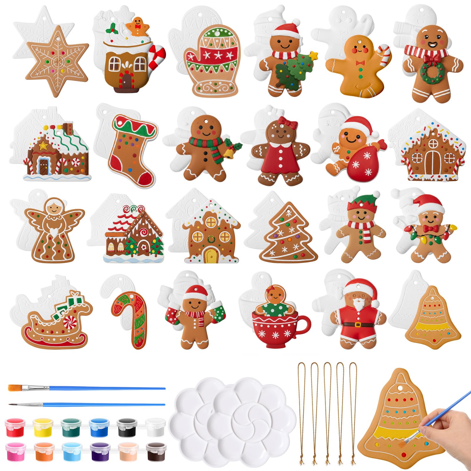 Seenelling 24 Sets Christmas Ceramic to Paint Kits, Ceramic Ornaments to Paint, Unpainted DIY Xmas Crafts Figurines, Arts and Cr