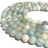 [ABCgems] (2.5mm Large Hole) South-African Aqua Morganite (Gorgeous Color- Mohs Hardness 7.5) 8mm Smooth Round Natural Semi-Prec