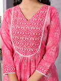 Rangita Pink Cotton Calf Length Embroidered A-Line Kurti | Kurta For Women_S Pink S
