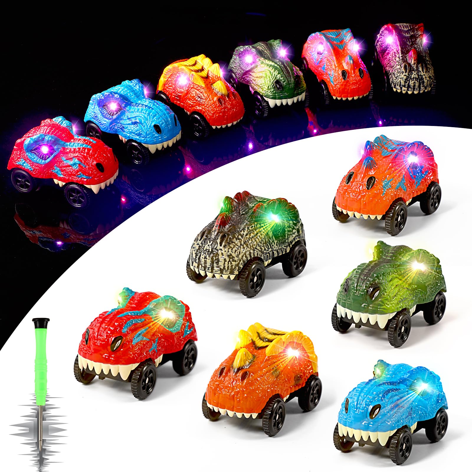 Save Unicorn Tracks Cars Replacement only, Dino Track Cars for Tracks Glow in The Dark, Car Tracks Accessories with 3 Flashing L