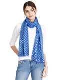 Fabseasons Casual Ink Blue Cotton Solid Scarf With Printed Silver Polka Dots, Scarves, Stole, Duppatta & Shawl For Women & Girls