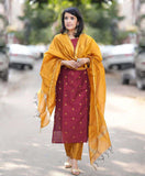 Anni Designer Women'S Rayon Viscose Printed Straight Kurta With Pant & Dupatta (Sdf Maroon_L_Maroon_Large),Maroon,L,Rayon,Regular,