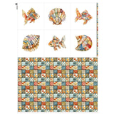 Patchwork Fish Cotton Fabric Panel - 6 Designs (10 10 inch Each) + Bonus Sheet 29.5 19.6 inch, 100% Cotton 140 GSM, Made in Tr