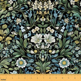 Erosebridal Girly Floral Flowers Garden Green Blue Fabric by The Yard 2 Yards | Aesthetic Natural Botanical Decor Romantic Leave