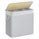 SONGMICS Laundry Hamper, 39.6 Gallons (150L), 3-Section Laundry Basket, Laundry Hamper with Lid, Bamboo, Foldable, Removable and