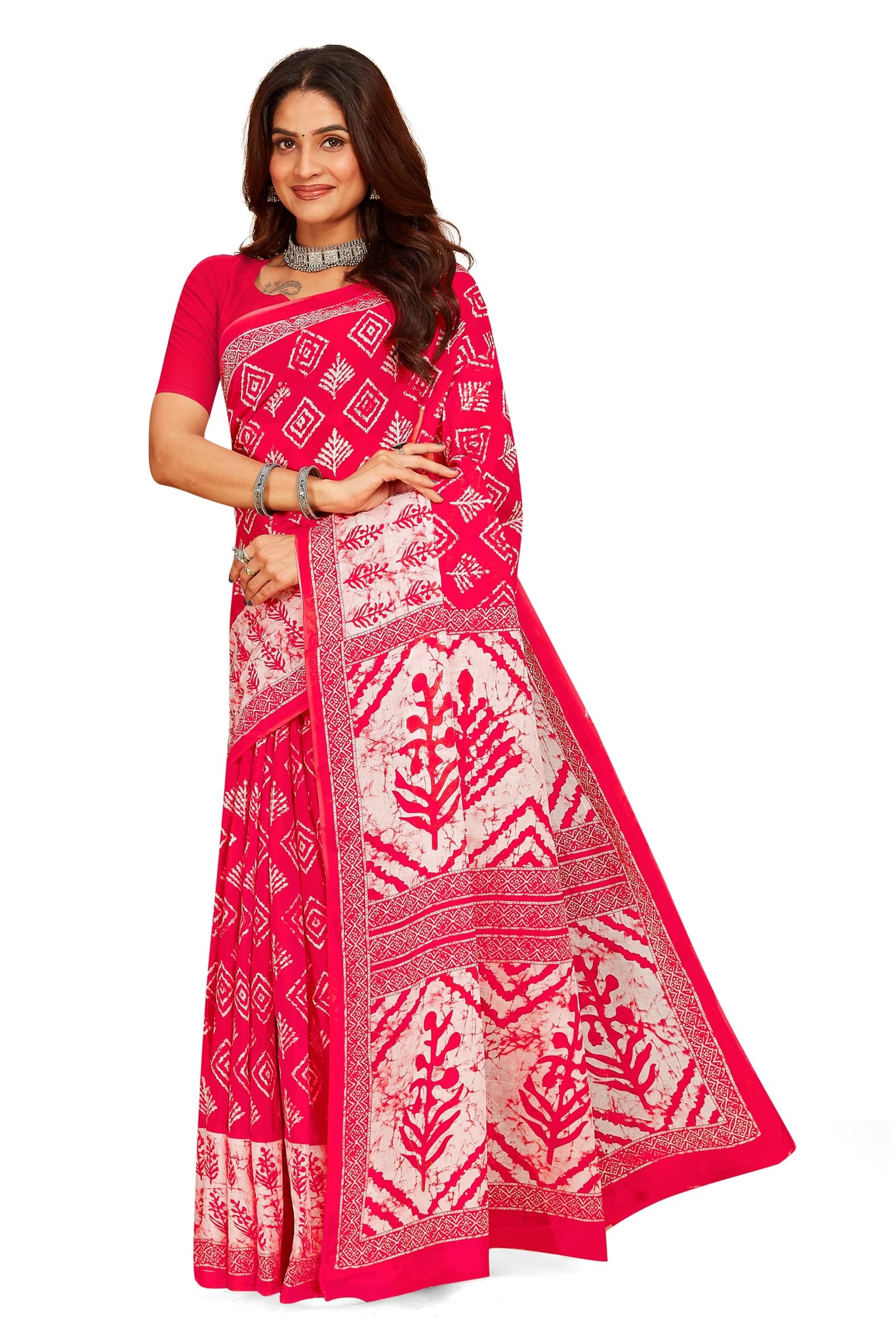 Tamaira Fashion Women's Plain Cotton Saree (2480_Pink