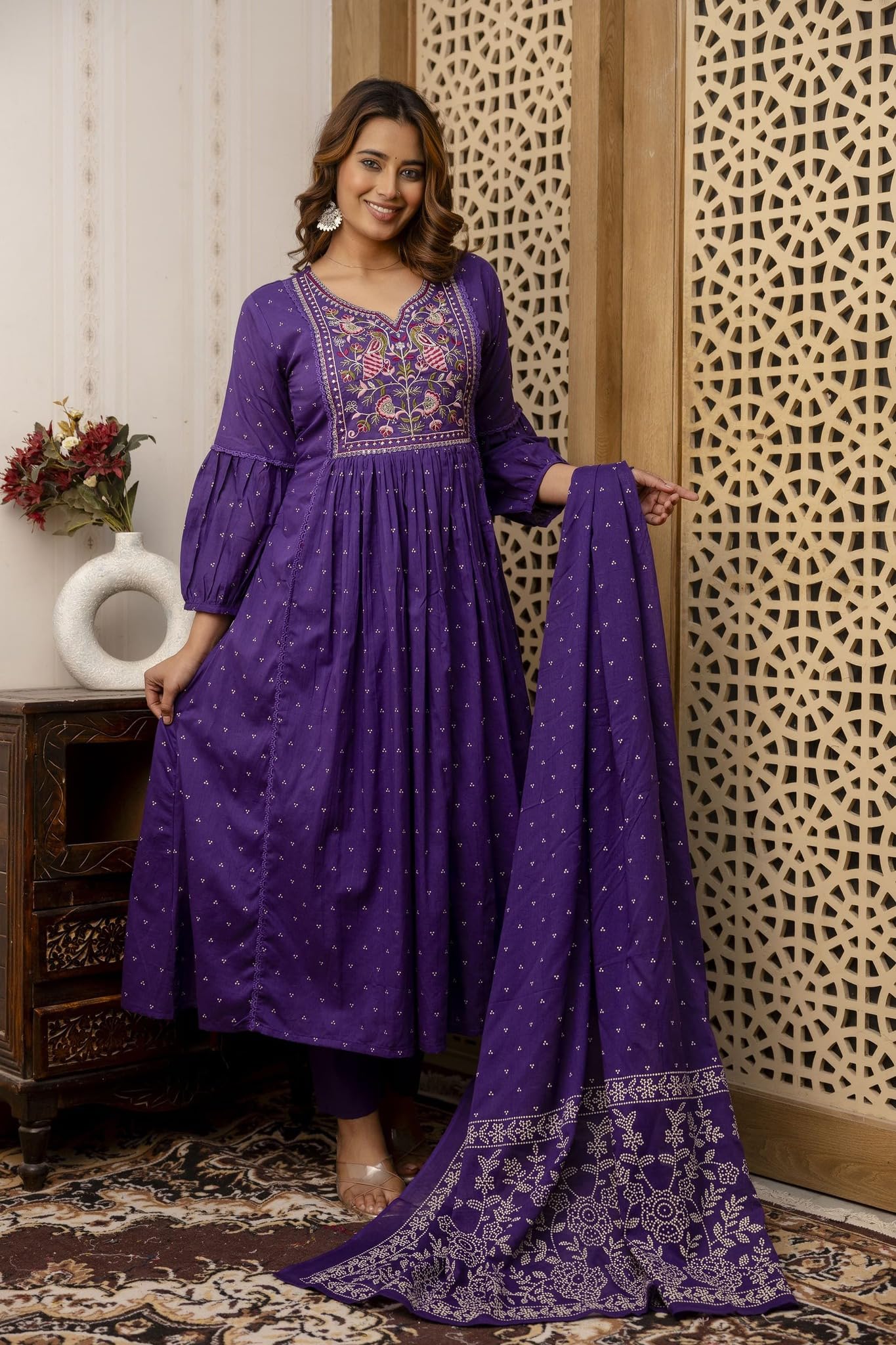 Anni Designer Women'S Rayon Viscose Embroidered Anarkali Kurta With Pant & Dupatta (Kanota Blue-Vks03_Xxl_Blue_Xx-Large),Blue,2XL,Vicose Rayon,Anarkali,