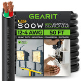 GearIT 12/4 12 AWG Portable Power Cable (50 Feet 4 Conductor) SOOW 600V 12 Gauge Electric Wire for Motor Leads, Portable Light