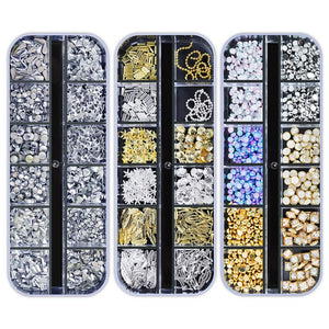 Artdone 12 boxes Nail Rhinestones,Nail Gems Nail Diamonds,Nail Art Studs Nail Crystals Nail Sequins for Nails Kit with 1 Tweezer