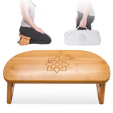 Mindful Modern Folding Meditation Bench - Bamboo Kneeling Stool with Locking Magnetic Hinges - Portable Cross Legged Folding Sei