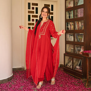 Gosriki Women'S Rayon Blend Straight Embroidered Kurta With Pant & Dupatta (Simmu Red-Gs_Xxl_Red_Xx-Large),Red,2,B0DK9MCSXR