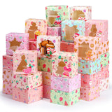 ForraFun 120 Pcs Cookie Christmas Boxes for Gift Giving Pink Christmas Treat Boxes with Window 12 Design for Bakery Pastry Desse