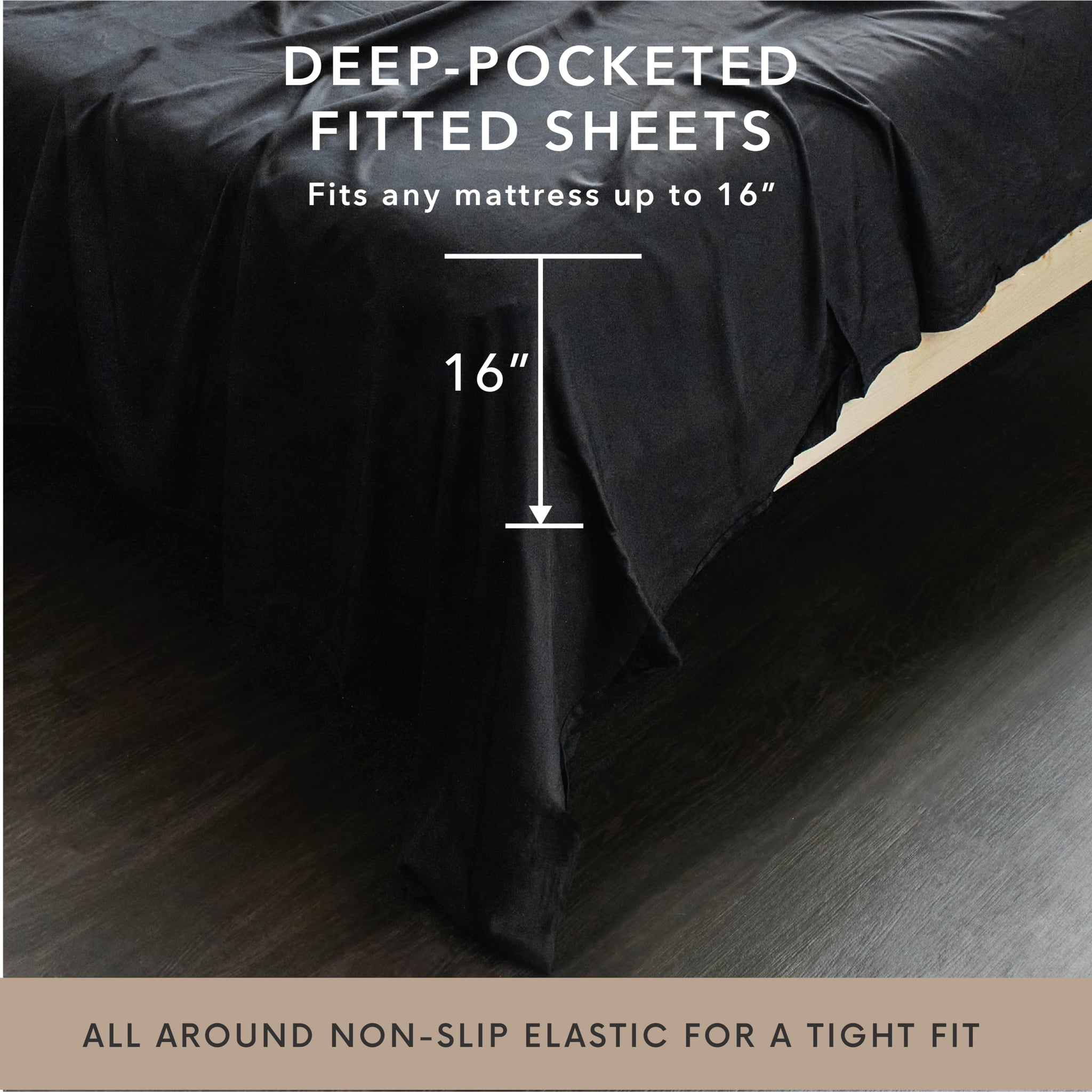 100% Viscose from Bamboo 7 Piece Split King Sheet Sets Fits Up to 16 Deep Pocket - Black