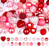 Poen 100 Pcs 20 mm Valentines Day Rhinestone Bubblegum Beads Pink Red Beads for Pens Bulk Mixed Crystal Resin Chunky Crafts for 