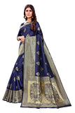Sugathari Womens Banarasi Saree Pure Kanjivaram Silk Saree Soft New Ladies 2023 Design Wear Pattu Sarees Latest Cotton Party Sari Collections With Blouse Piece For Wedding Sadi (Pari 122 N Blue)