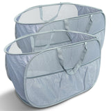 Collapsible Laundry Baskets 2 Pack, Mesh Pop Up Hamper with Handles, Portable Stair Basket, Dorm or Room Folding Bin, Dirty Clot