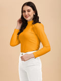 Wedani Women'S Casual Solid Top Mock Neck With Regular Puff Long Sleeve Top (Medium Mustard),Mustard,M,Polyester,Regular,