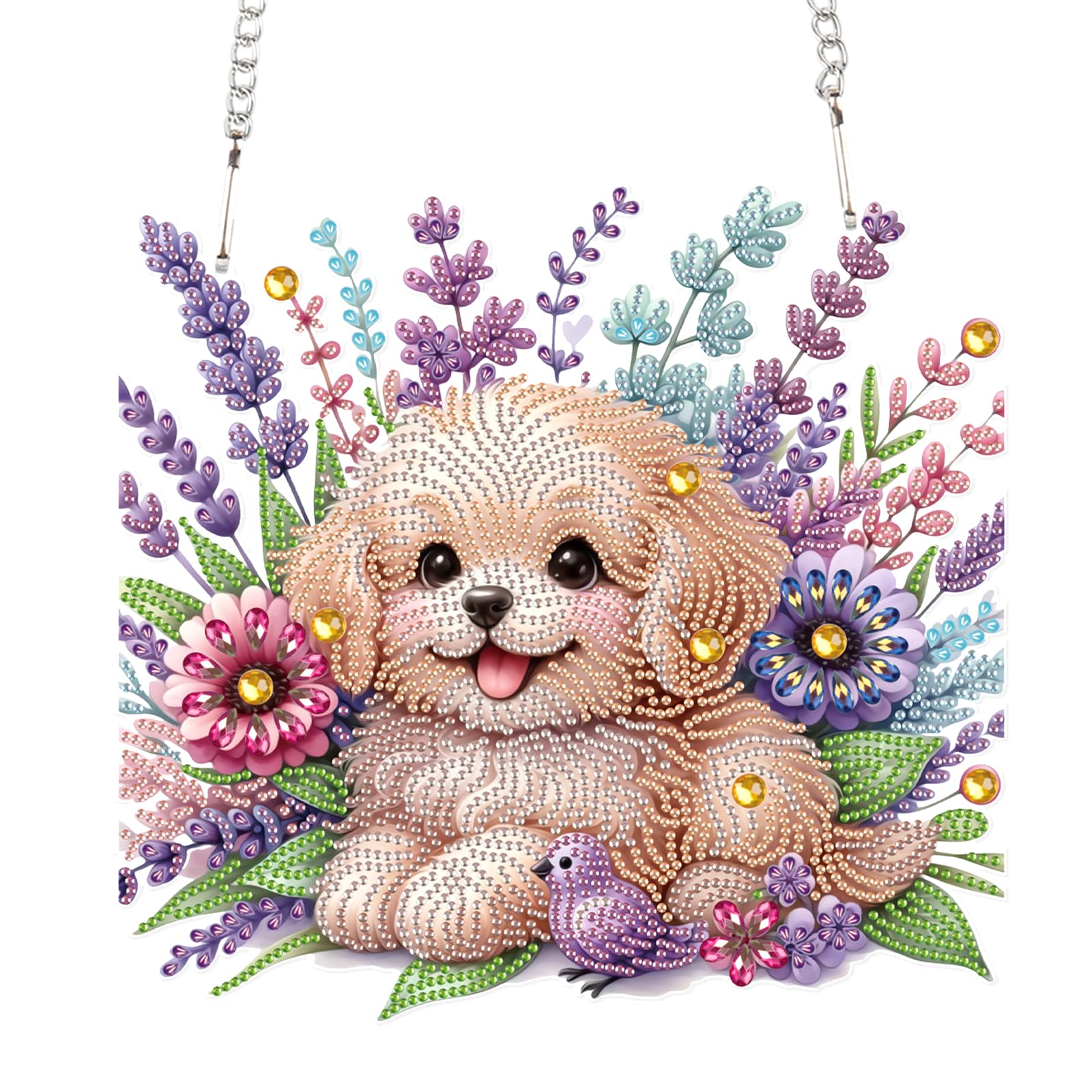 AiYuanzsh 5D Diamond Painting Hanging Pendant Kit with Chain, Cute Dog DIY Crystal Rhinestone Diamond Art Suncatcher Ornament fo