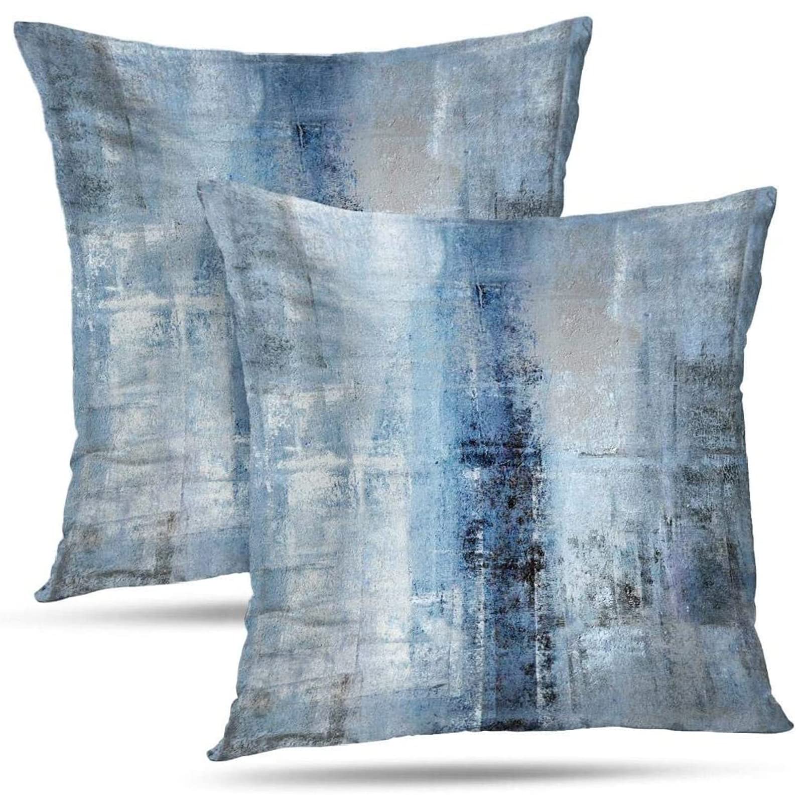 Alricc Blue And Grey Abstract Art Artwork Pillow Cover, Gallery Modern Decorative Throw Pillows Cushion Cover For Bedroom Sofa L