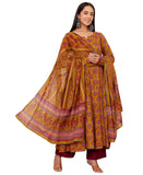 Gosriki Women'S Rayon Viscose Anarkali Printed Kurta With Pant & Dupatta (Gandhara Mustard-Gs_Xl_Mustard_X-Large),Mustard,,B0FC6S34Q8