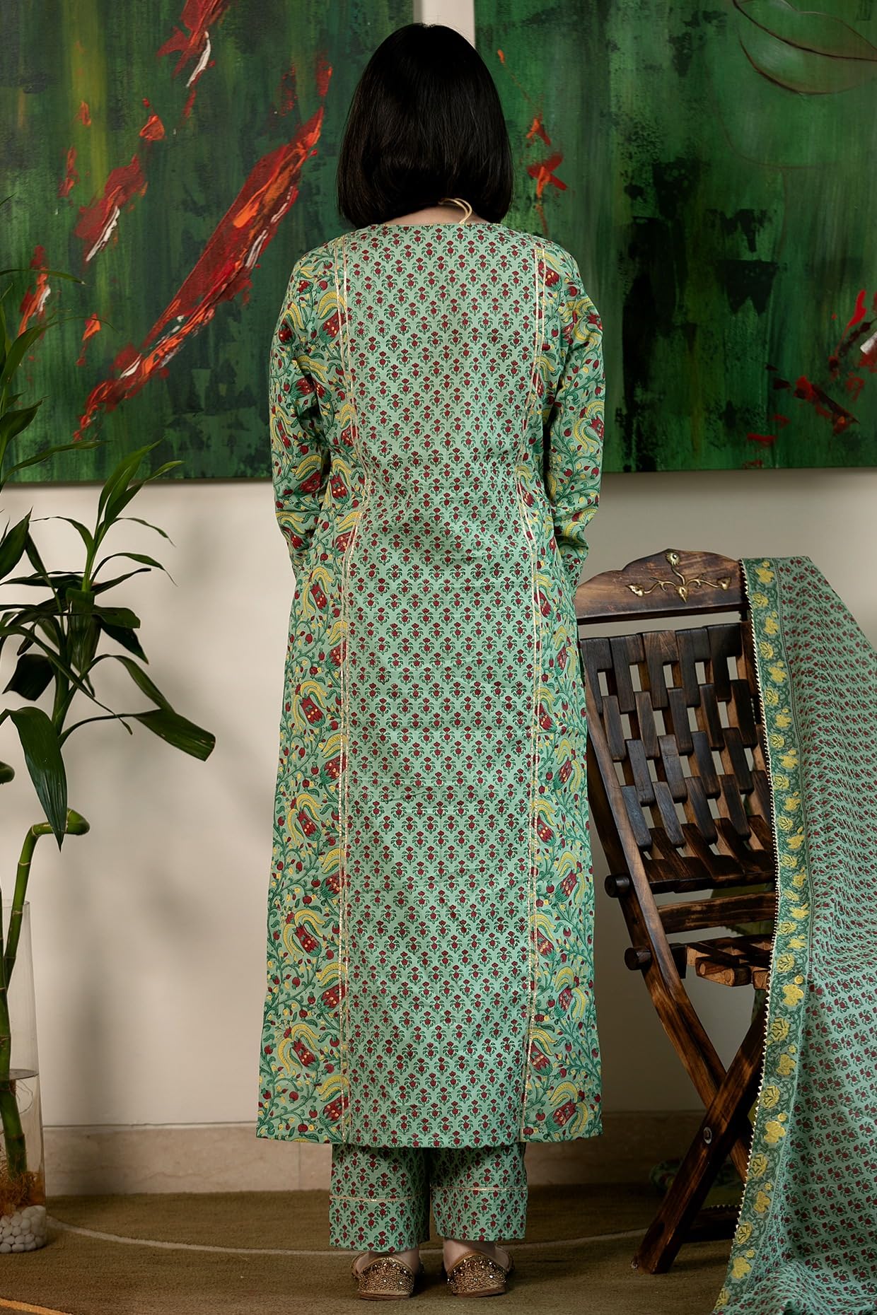 Anni Designer Women'S Rayon Blend Printed Straight Kurta With Pant & Dupatta (Sanghvi Green-Vks01_Xxl_Green_Xx-Large),Green,2XL,Rayon Blend,Classic,