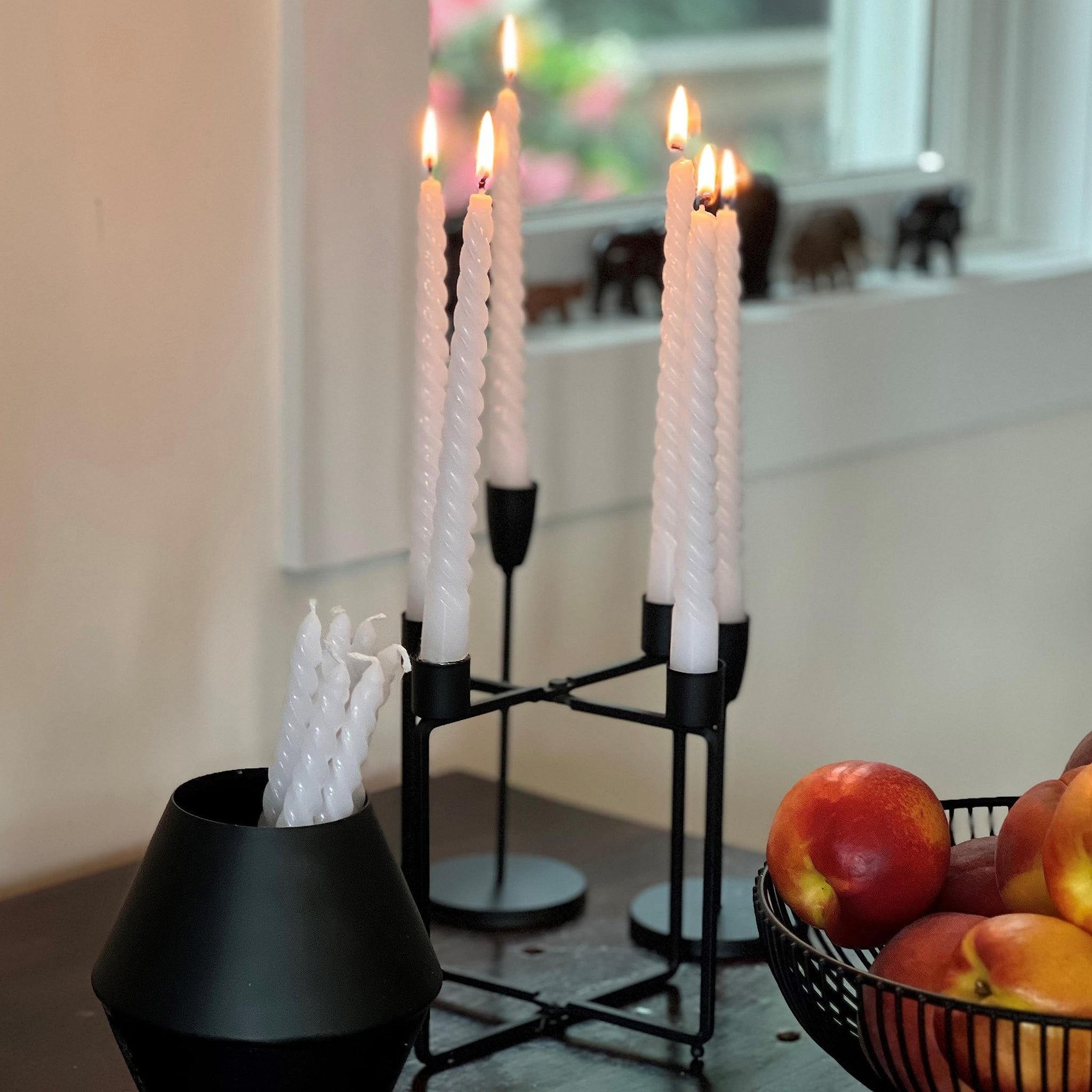 12 Piece Matte White Twist Taper Candles, 2 Boxed Sets of 6, 4 Hours Burn Time, Paraffin Wax, 7.75 Inches