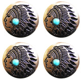 CHALLENGER Set of 4 Western Saddle Tack Conchos w/Engraved Chief Head Turquoise CO540