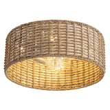 DARYEWO Handwoven Boho Rattan Ceiling Fan with Light,Flush Mount Caged Ceiling Fans with Lights and Remote Control,Low Profile E