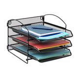 Mind Reader 3Tier Paper Tray, Desktop Organizer, Wall Mountable, Office, Metal Mesh, 11.5 L x 14.25 W x 9.75 H, Black
