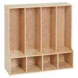 ECR4Kids Streamline 4-Section Coat Locker with Bench, Toddler Size, Kids Furniture, Natural