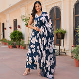 Anni Designer Women'S Rayon Blend Anarkali Printed Kurta With Pant & Dupatta (Gajra Blue_M_Blue_Medium),Blue,M,,,