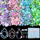 JoyJellies Bracelet Making Kit Assorted Acrylic Beads, 4 Colors Charms Keychain Making Kit with String Key Ring Clips Bow Heart 
