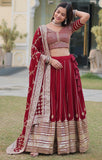 Wedani Faux Georgette Sequins Zari Embroidered Work Lehenga Choli For Women (Maroon),MAROON,FREE,Georgette,Lehenga Choli,