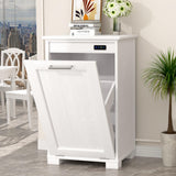 Ymise Tilt Out Trash Cabinet, 10-Gallon Trash Can Cabinet with Deodorising Function, Wooden Freestanding Garbage Can for Home an