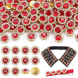 130 PCS 12MM Sew on Rhinestones for Bedazzling, Red Crystal Flower Shape Claw Flatback Rhinestones for Crafting, Glass Rhineston