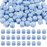 Kovict 78Pcs 12mm Letter Silicone Beads for Keychain Making, Blue Alphabet Square Silicone Letter Beads for Bracelets Necklace P