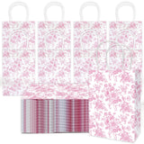 JarThenaAMCS 52pcs Pink Flower Paper Gift Bags Vintage Wildflower Treatment Bags with Handles Chinoiserie Candy Goodie Bag Sprin