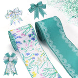 ALIBBON 2 Rolls 2.55 Yd Spring Flower Ribbons Sage Green White Lace Wired Edge Burlap Ribbons Pink Yellow Purpel Floral Leav