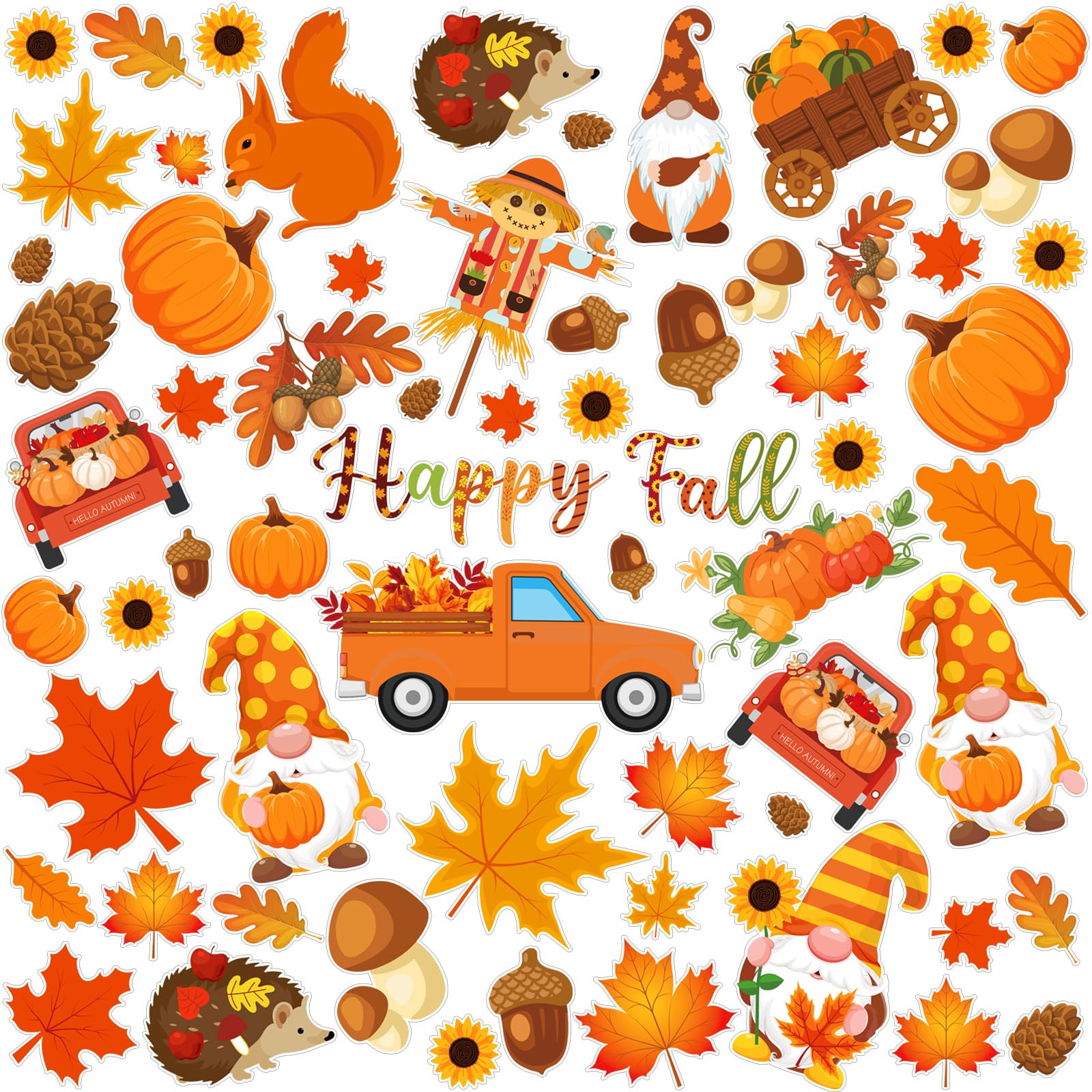 Motipuns 2 Sheet 64 Pcs Thanksgiving Gel Window Clings Fall Thick Gel Cling Removable Reusable Autumn Harvest Window Sticker Pum