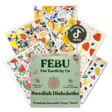 FEBU Swedish Dishcloths for Kitchen | 5 Pack Fruit Pattern Reusable Paper Towels Washable | Swedish Dish Towels | Non-Scratch Ce