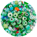 LAIDANLA Green Mix Large Hole Beads, 100pcs 15mm x 5mm Round Resin, Plastic, Acrylic Loose Beads for Jewelry Making, Bracelet, N