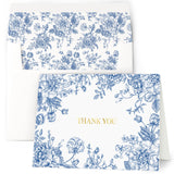 AUDREE 50 Gold Foil Thank You Cards with Envelopes (4x6) - Elegant Blue Floral Thank You Cards with Matching Adhesive Envelopes 
