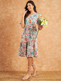 Modeve Women Froral Print White Dress_Small