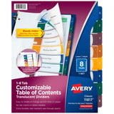 Avery Ready Index Translucent Multicolor Table of Contents Dividers DIVIDER,RDY INDX,8TB,AST 33723DL